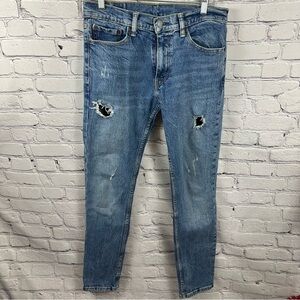 Levi’s Women’s 511 Distressed Straight Jeans Mid-Rise Stretch Blue 32/32